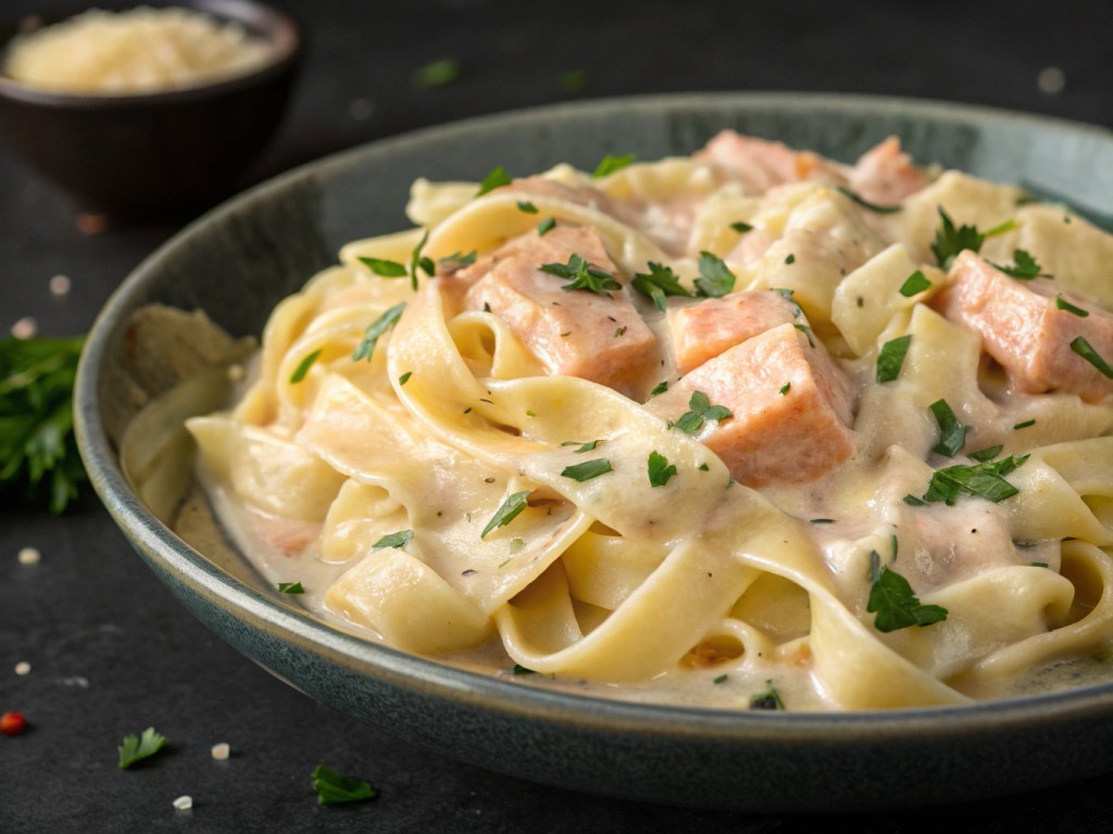 Bandnudeln in leichter fettarmer Lachs‑Sahne‑Milch‑Soße