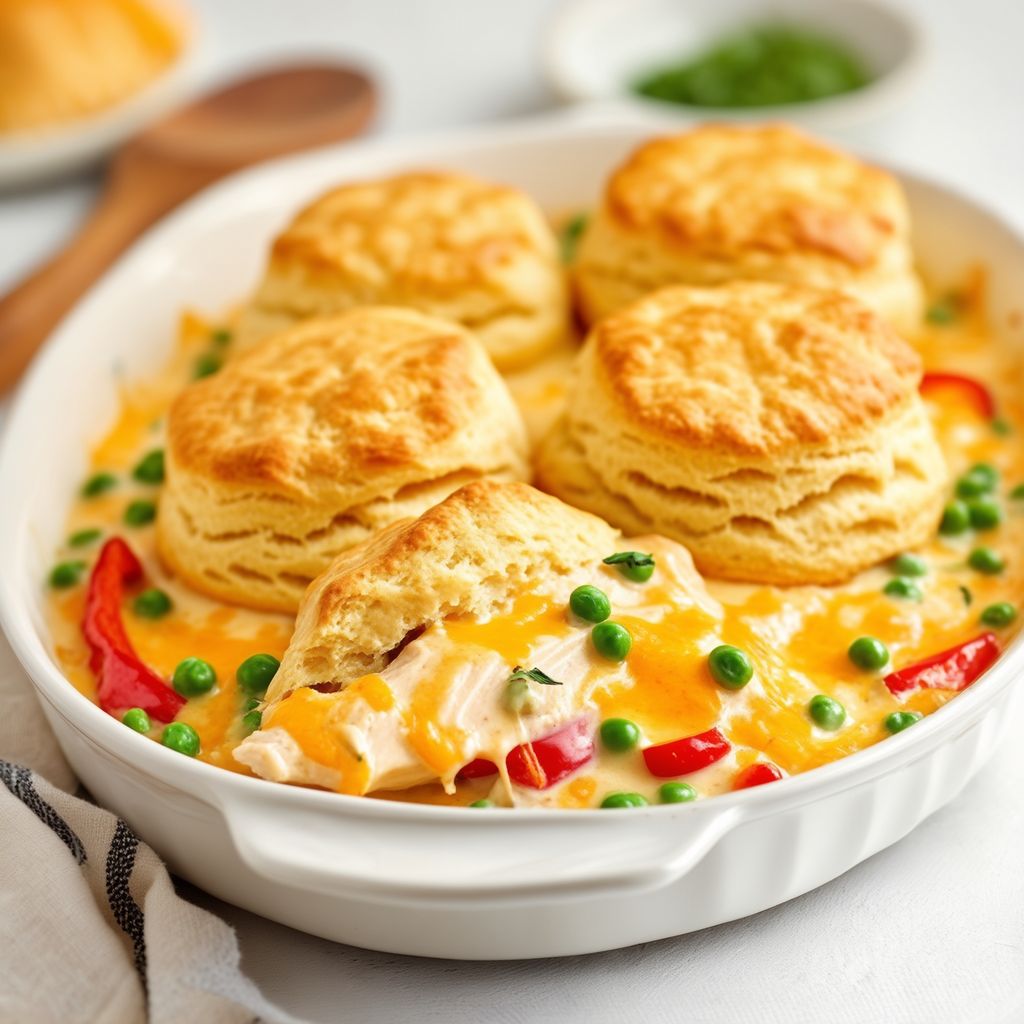 Herzhafter Hähnchen- und Biscuit-Auflauf