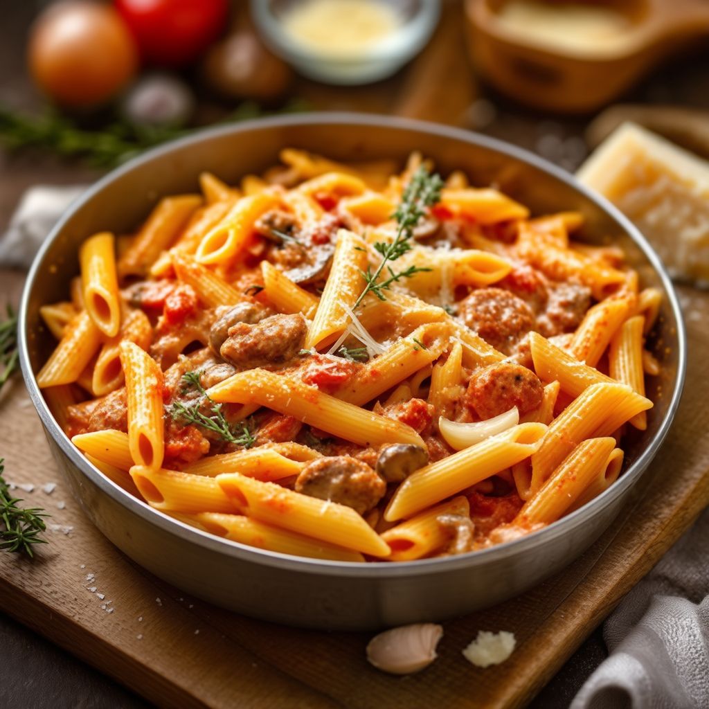 Cremige Wurst- und Pilz-Pasta-Delikatesse