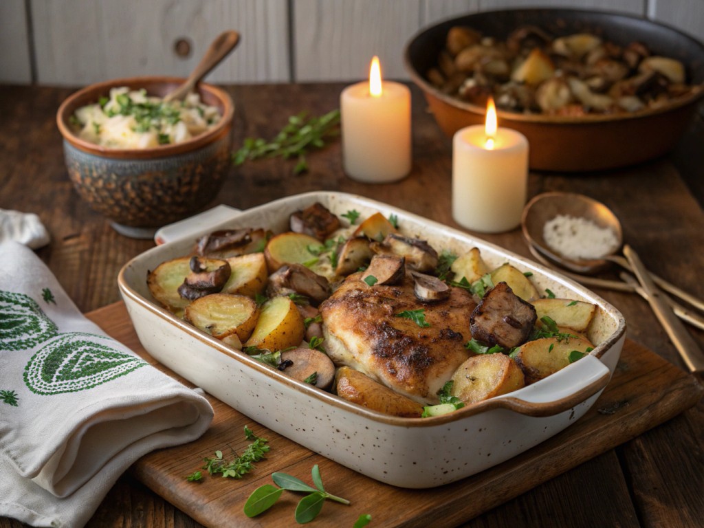 Schmale Schulter mit Kartoffeln und Champignons