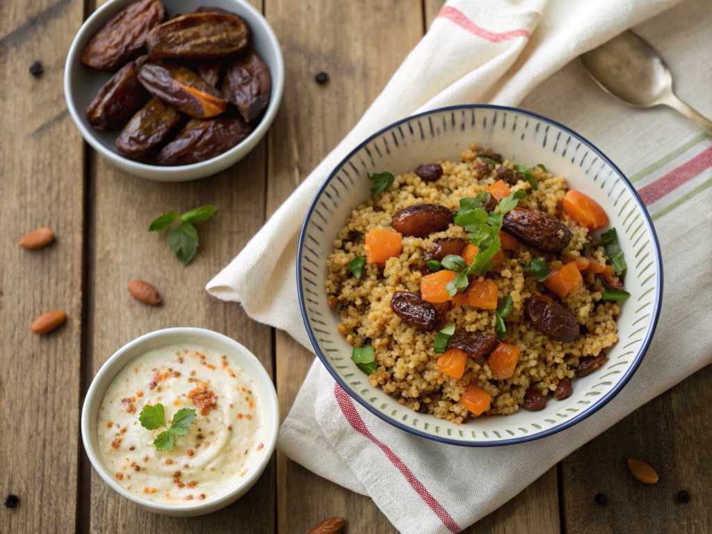 Lauwarmes Couscous mit Datteln und Kichererbsen