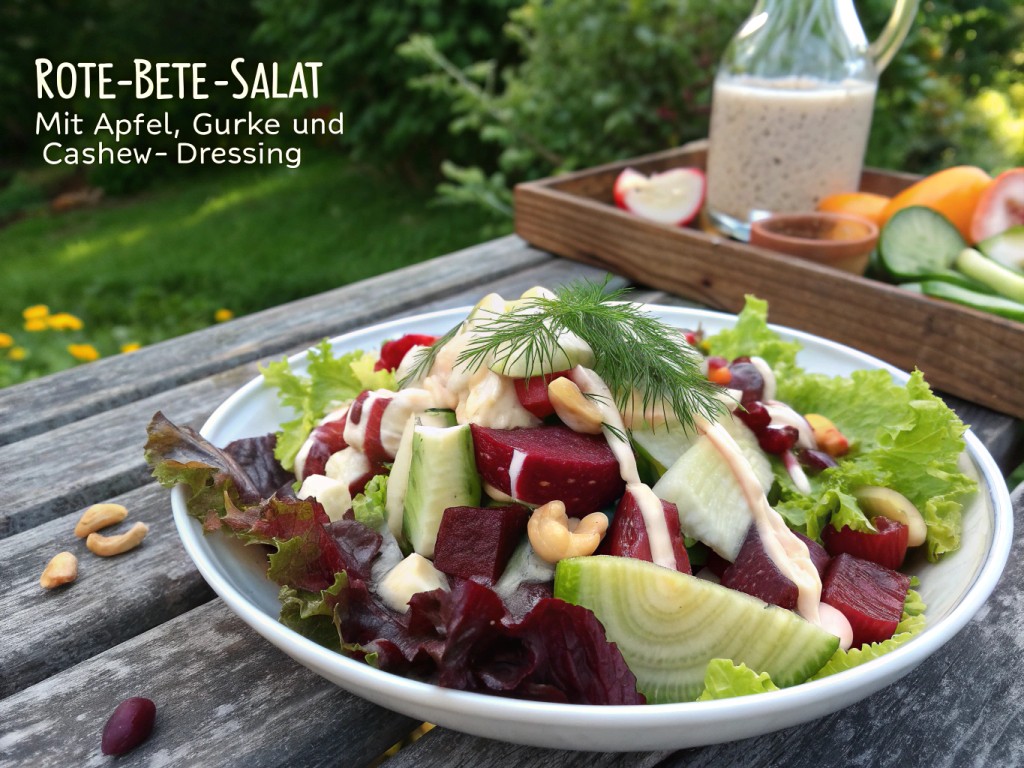 Rote-Bete-Salat mit Apfel, Gurke und Cashew-Dressing