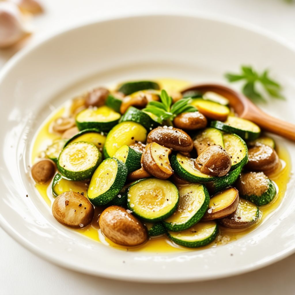 Zucchini und Pilzpfanne mit einem Hauch Sherry