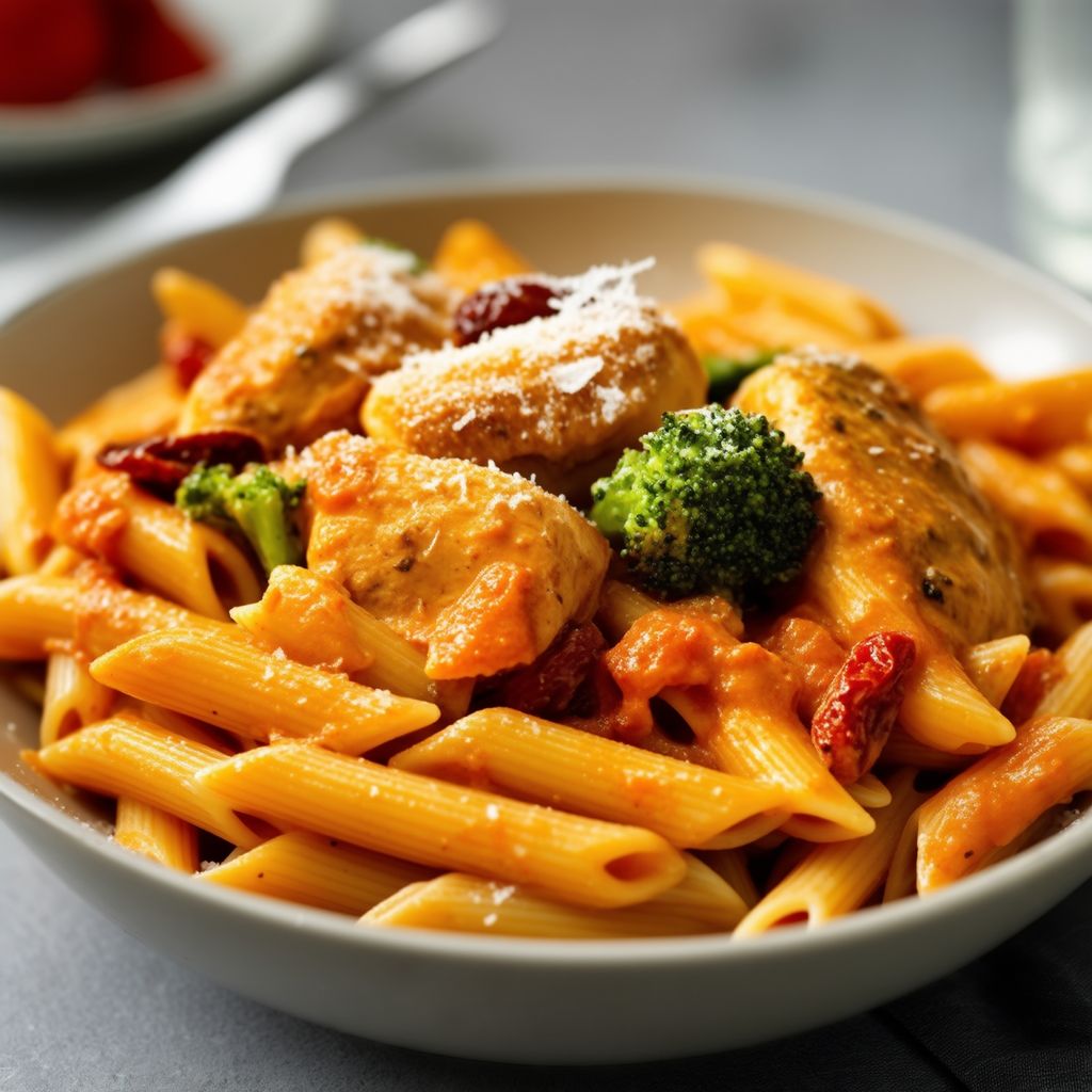 Herzhafte Hähnchen-Penne mit cremiger Tomatensauce