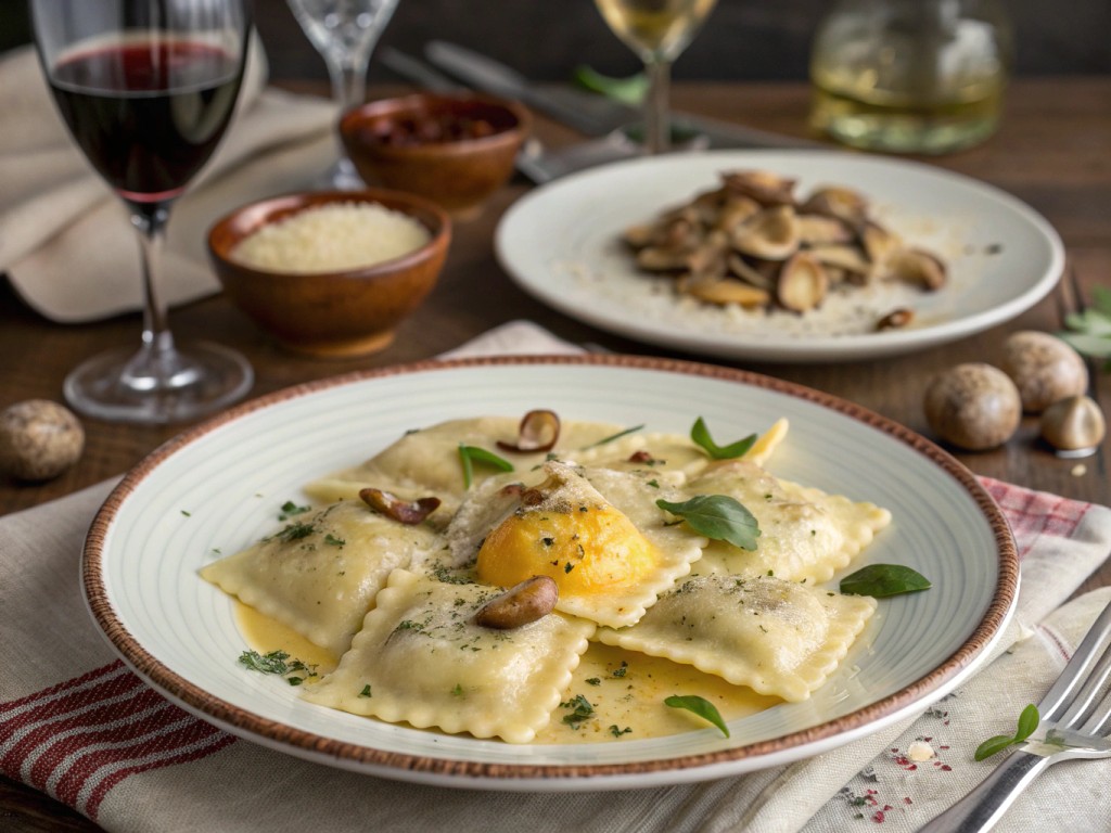 Ravioli mit Kartoffel‑Pilz‑Füllung und Eigelb