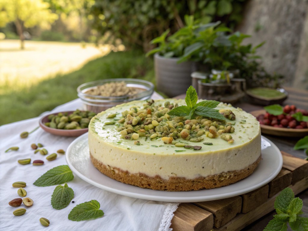 Cremiger und einfacher Pistazien-Cheesecake aus der Heißluftfritteuse