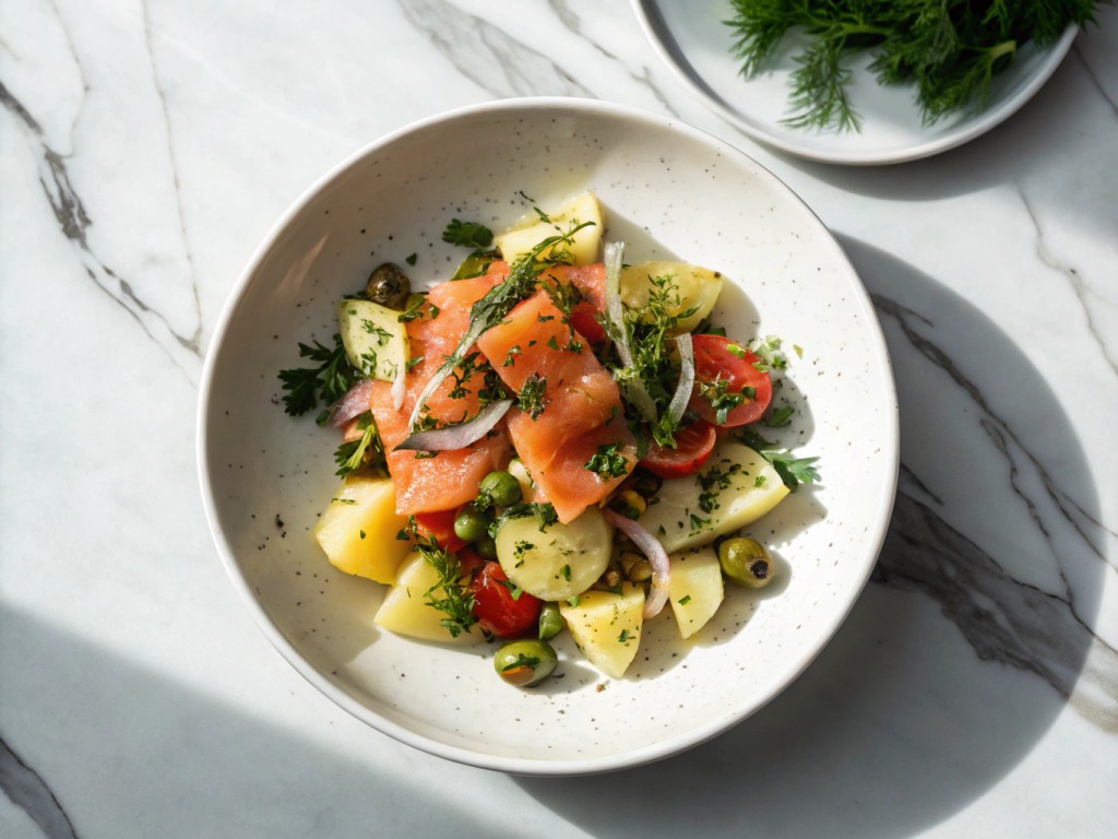 Räucherlachs‑ und Kartoffelsalat