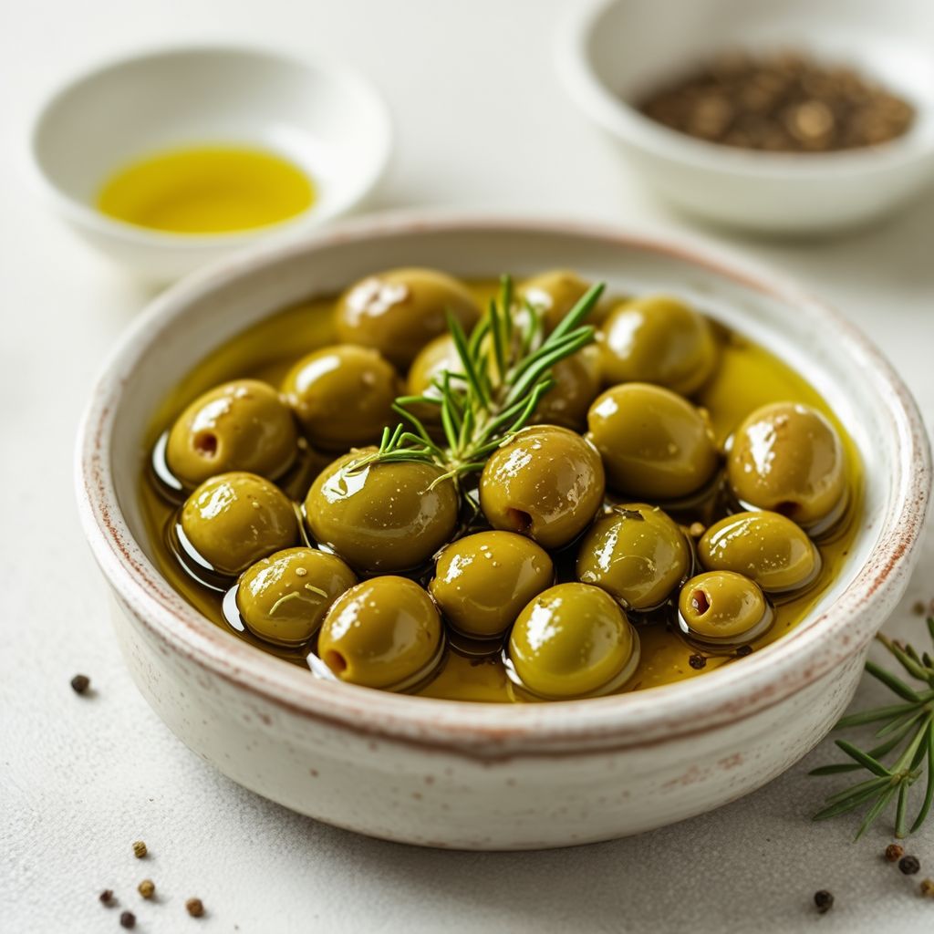 Mit Kräutern marinierte Knoblauch-Oliven