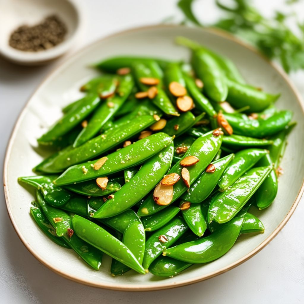 Piselli Sugar Snap Saltati con Mandorle Tostate