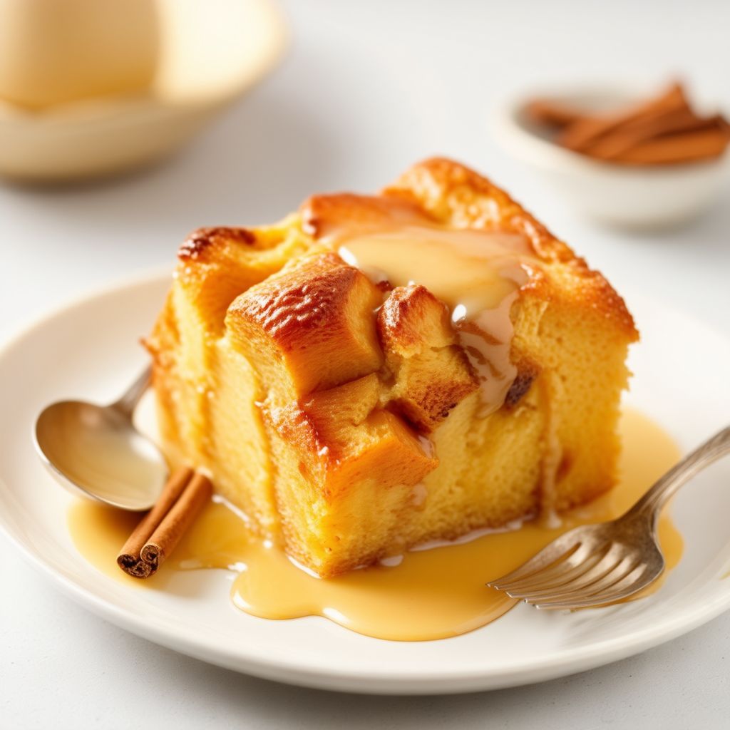 Klassischer Brot-Pudding mit Vanillesoße