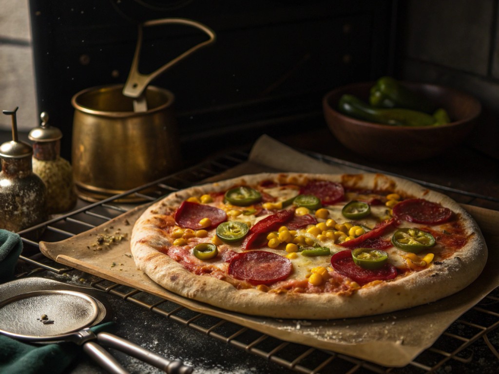 Schnelle Pizza mit Salami und Jalapenos