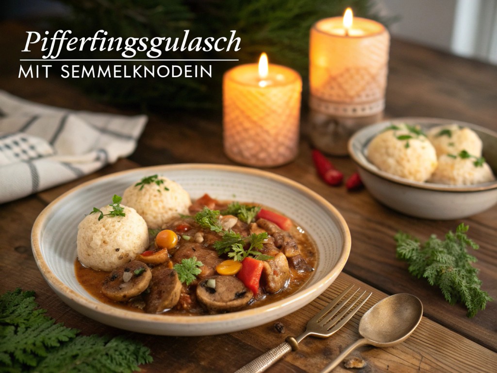 Pfifferlingsgulasch mit Semmelknödeln