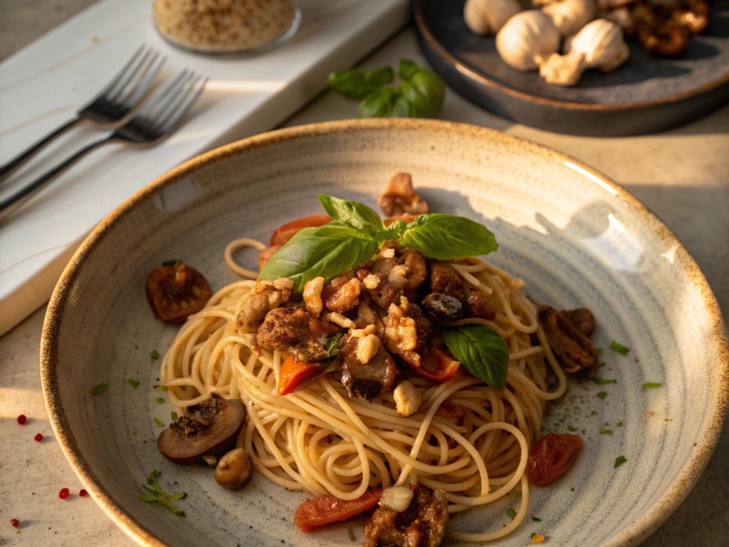 Walnuss-Pilz-Hack mit Spaghetti