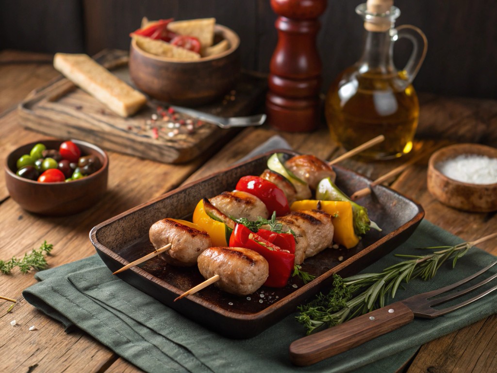 Brochetas mit Würstchen und Gemüse aus der Heißluftfritteuse