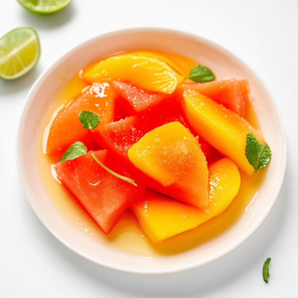 Tropische Obstmedley mit Zitrusglasur