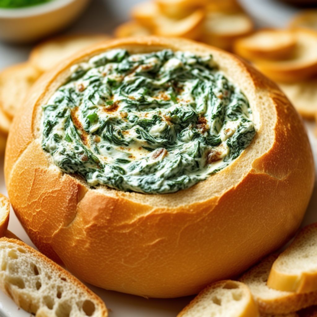 Dip Cremoso agli Spinaci in Ciotola di Pane