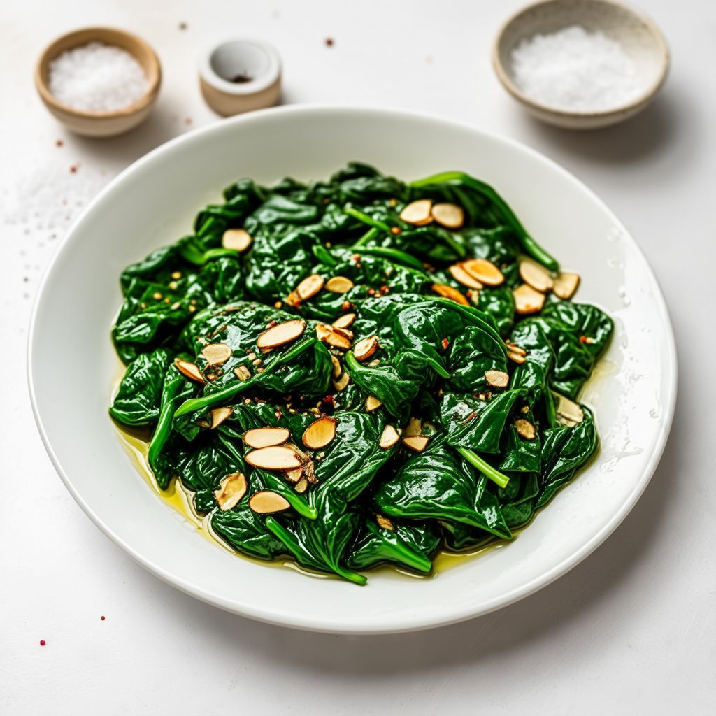Spinaci Sauté con Aglio e Mandorle Tostate