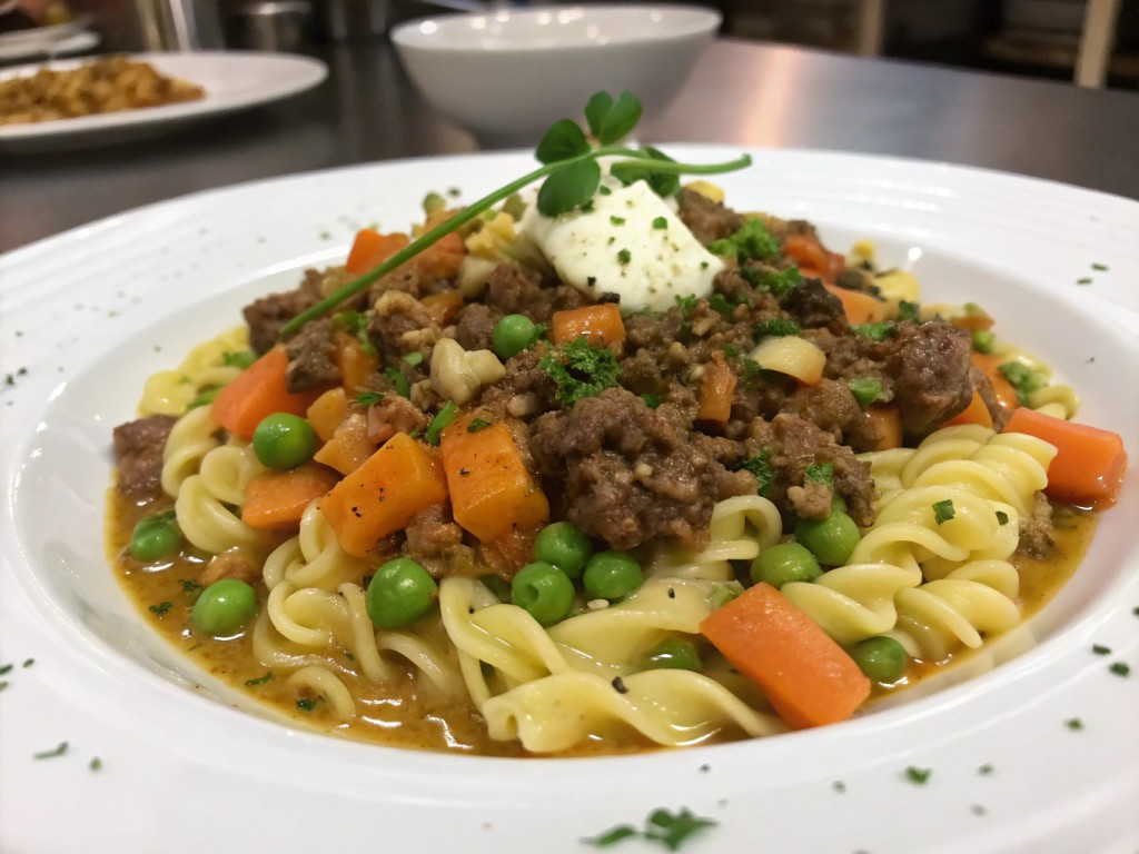 Wikinger‑Nudelpfanne mit Erbsen und Karotten
