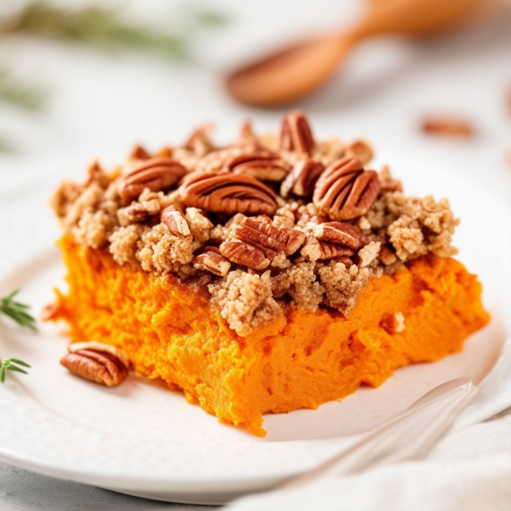 Sweet Potato Casserole with Crunchy Pecan Topping
