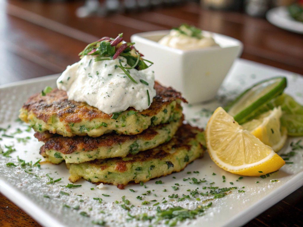 Zucchinipuffer mit Kräuter-Quark-Dip