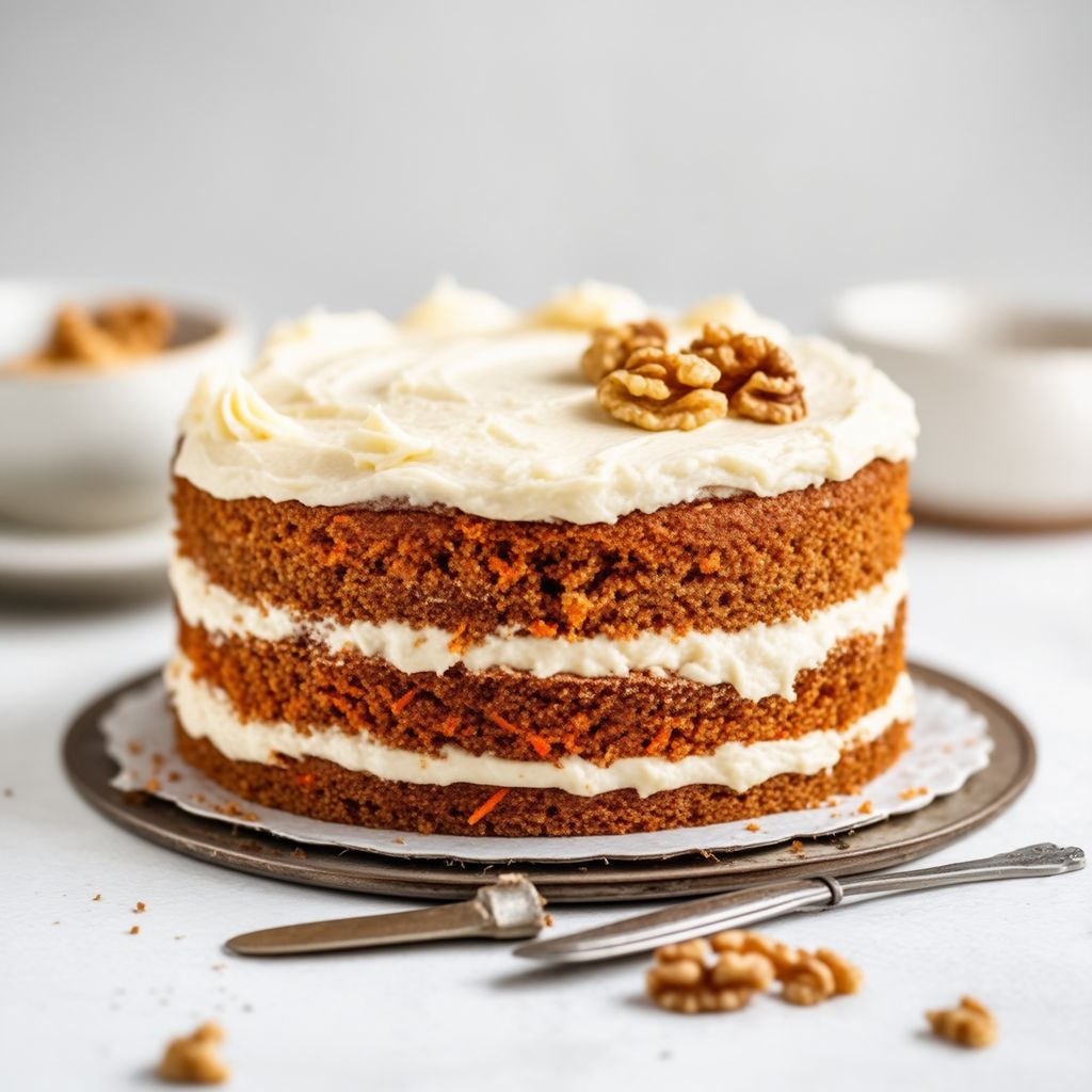 Gewürzter Karottenkuchen mit Walnusscremefüllung und Frischkäse-Frosting