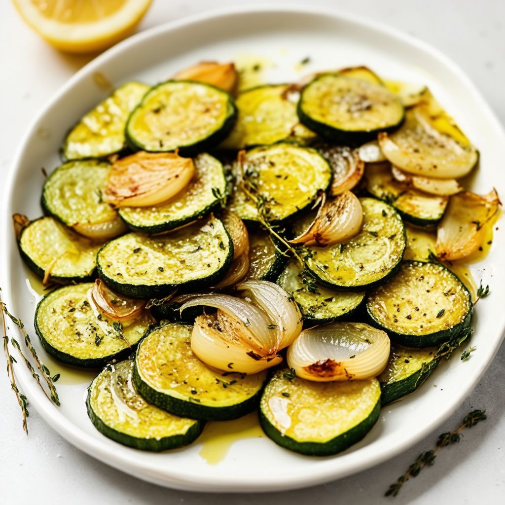 Gewürzte geröstete Zucchini und Zwiebeln