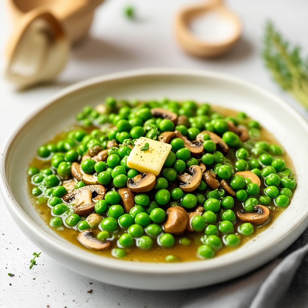 Knoblauchbutter-Erbsen und Champignons