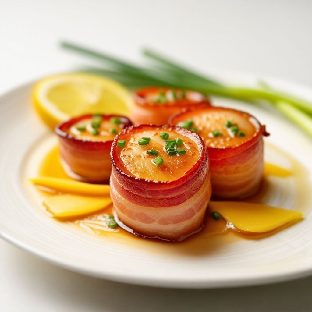 Mit Speck umwickelte Jakobsmuscheln mit Ingwer und Zitrone