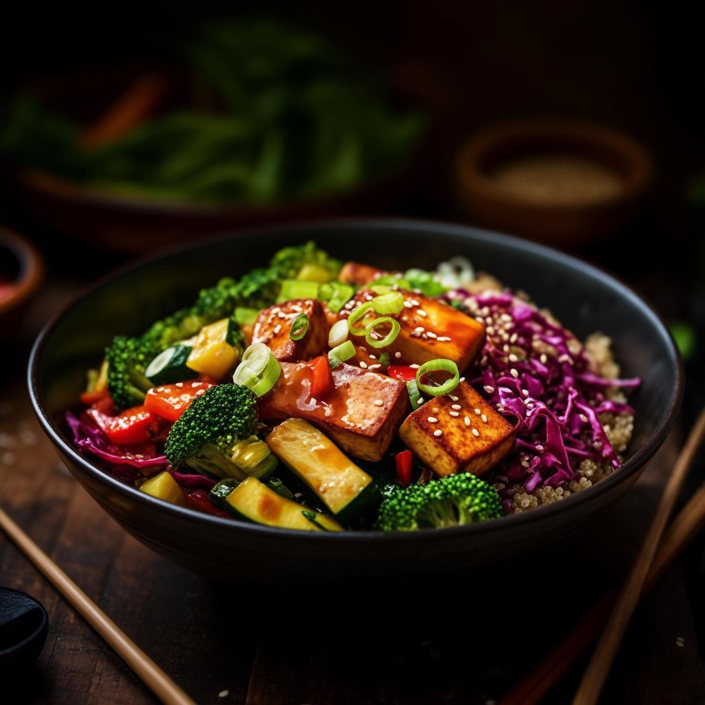 Korean Barbecue Tofu Bowls mit Gemüse und Quinoa