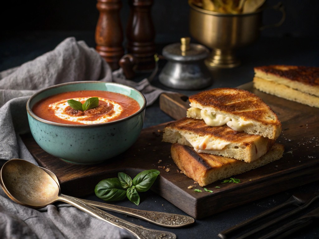 Creamy Roasted Tomato Soup with Classic Grilled Cheese