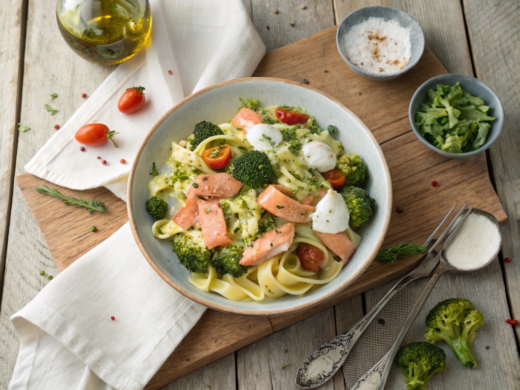 Brokkoli‑Tagliatelle mit Wildlachs