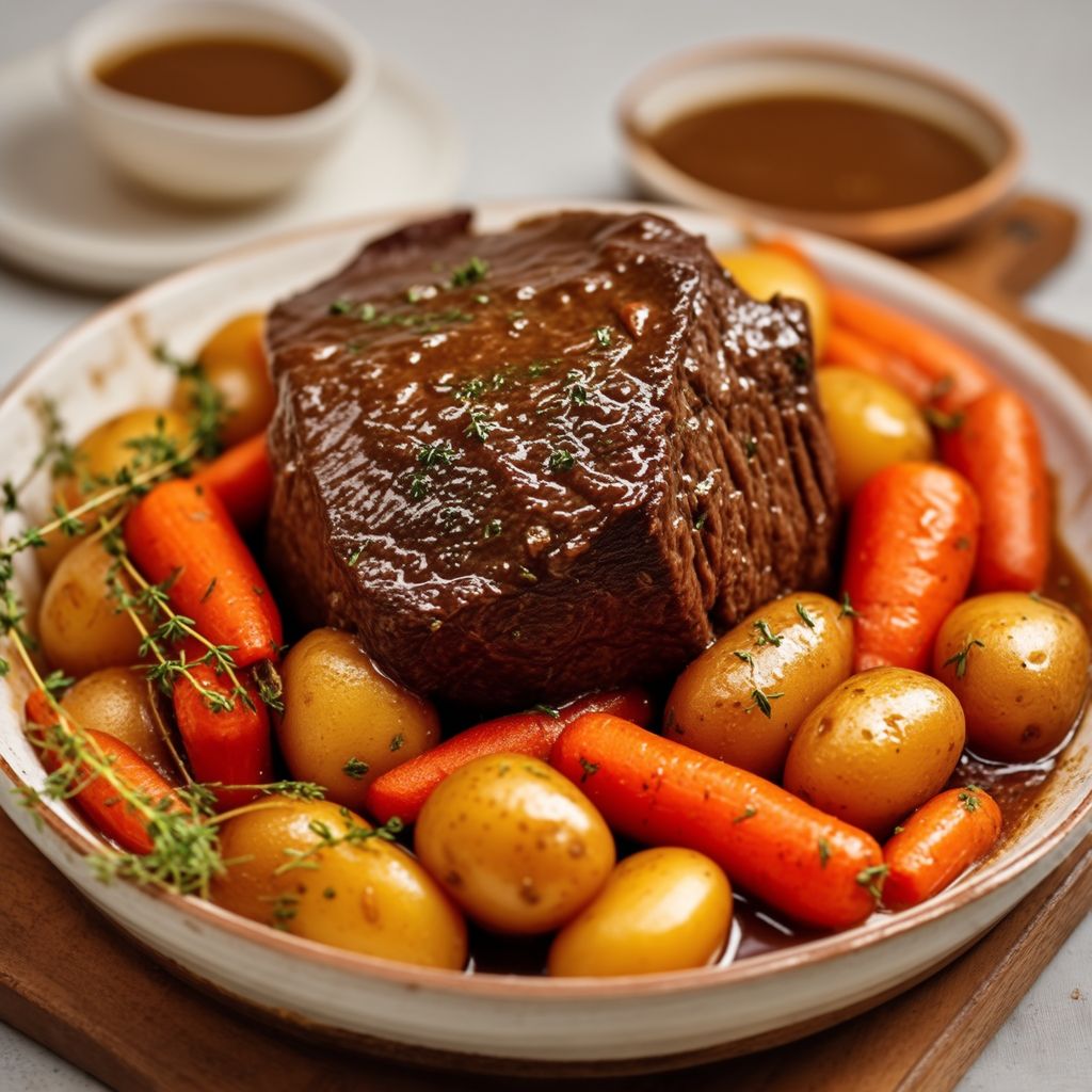 Langsam gekochter Rinderbraten mit Kräutern
