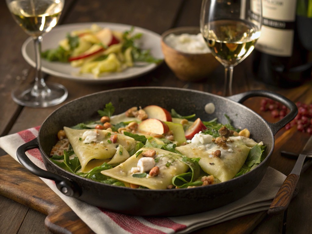 Maultaschen mit Porree‑Apfel-Pfanne
