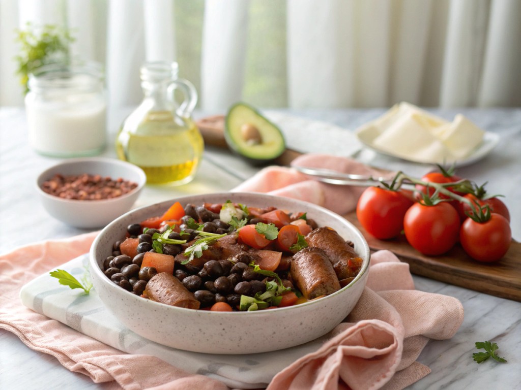 Saucige schwarze Bohnen im Sofrito