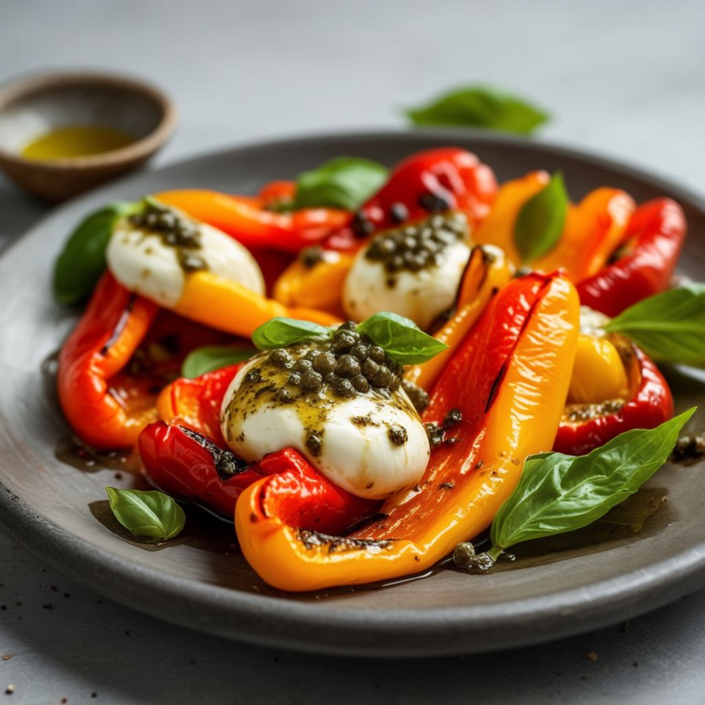 Gegrillte Paprika mit Mozzarella und Kräuter-Kapern-Dressing