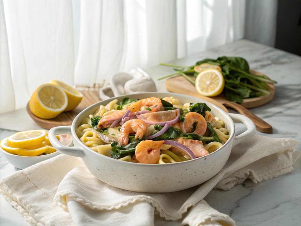 One-Pot Pasta mit cremigem Lachs und Spinat
