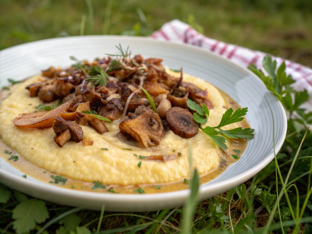 Polenta mit Steinpilzen, Pfifferlingen und Schalotten