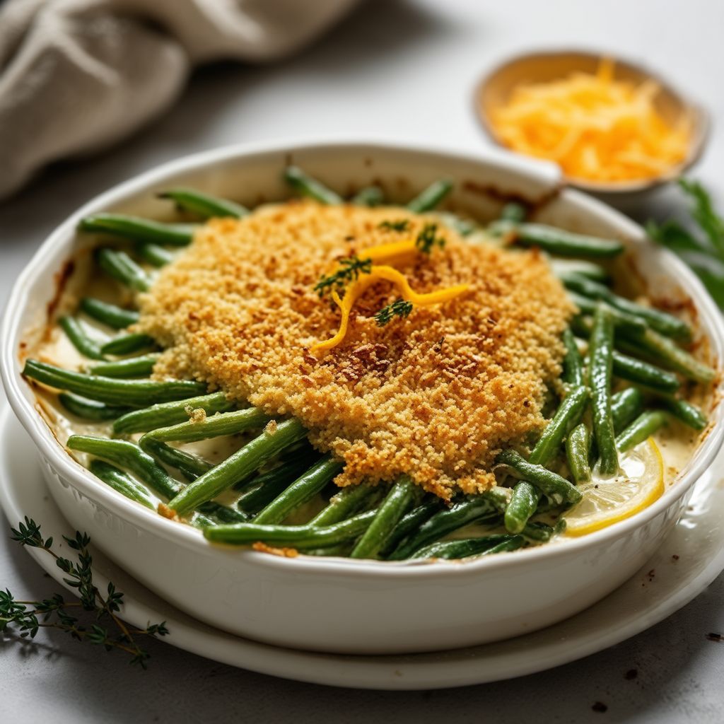 Cremiger grüner Bohnenauflauf mit knusprigem Belag