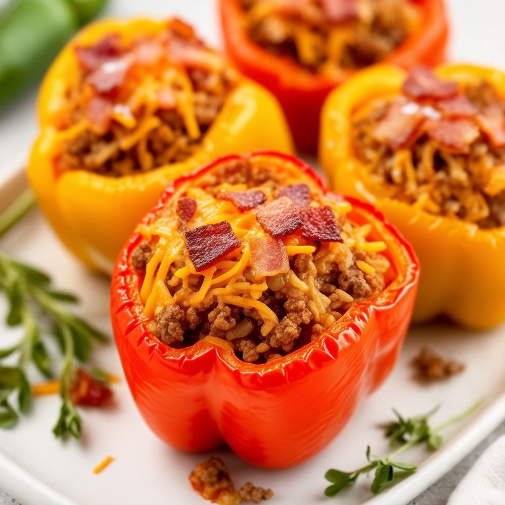 Herzhafte gefüllte Paprika mit Speckkruste