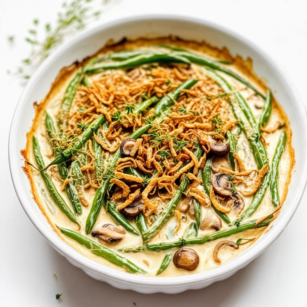 Cremiger veganer grüner Bohnenauflauf