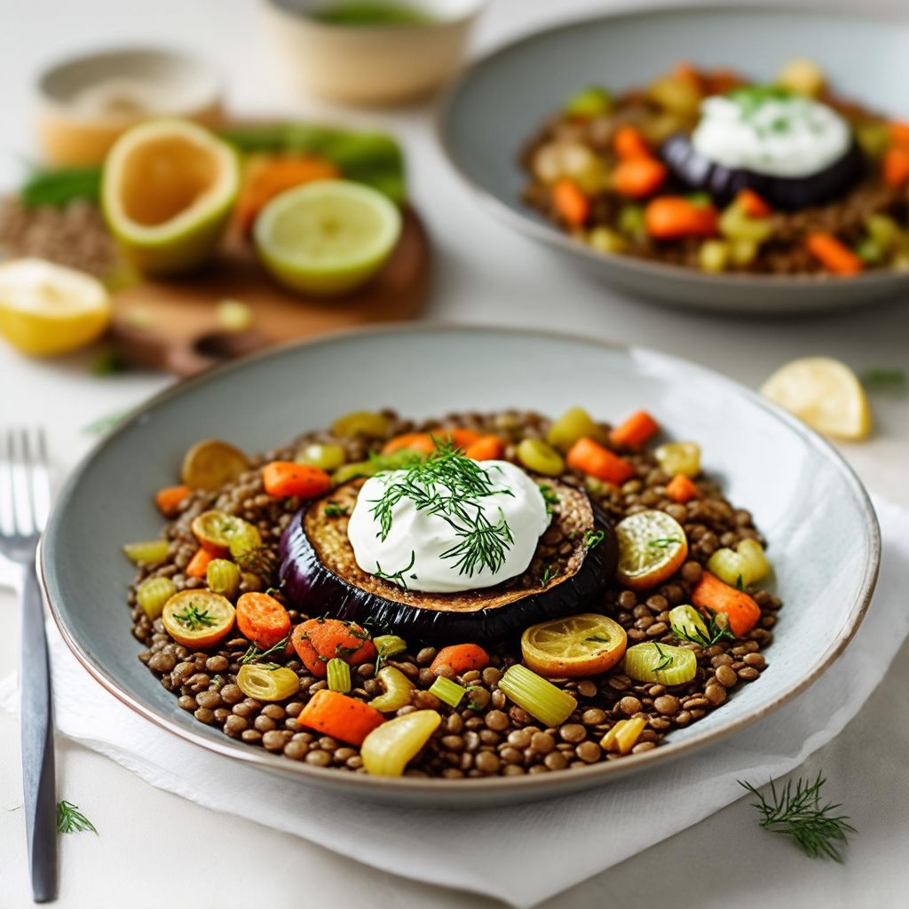 Linsen mit gegrillter Aubergine