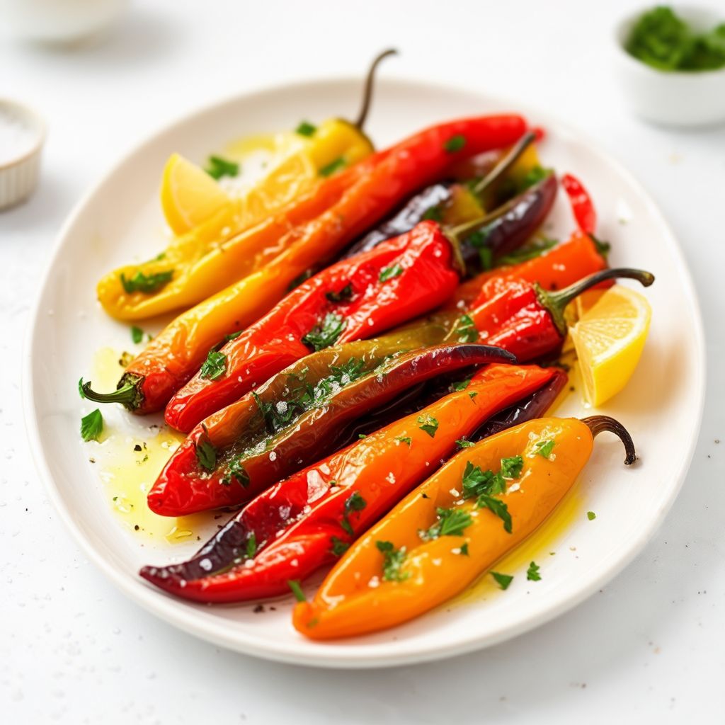 Gegrillte Regenbogenpaprika mit Kräuterinfusion