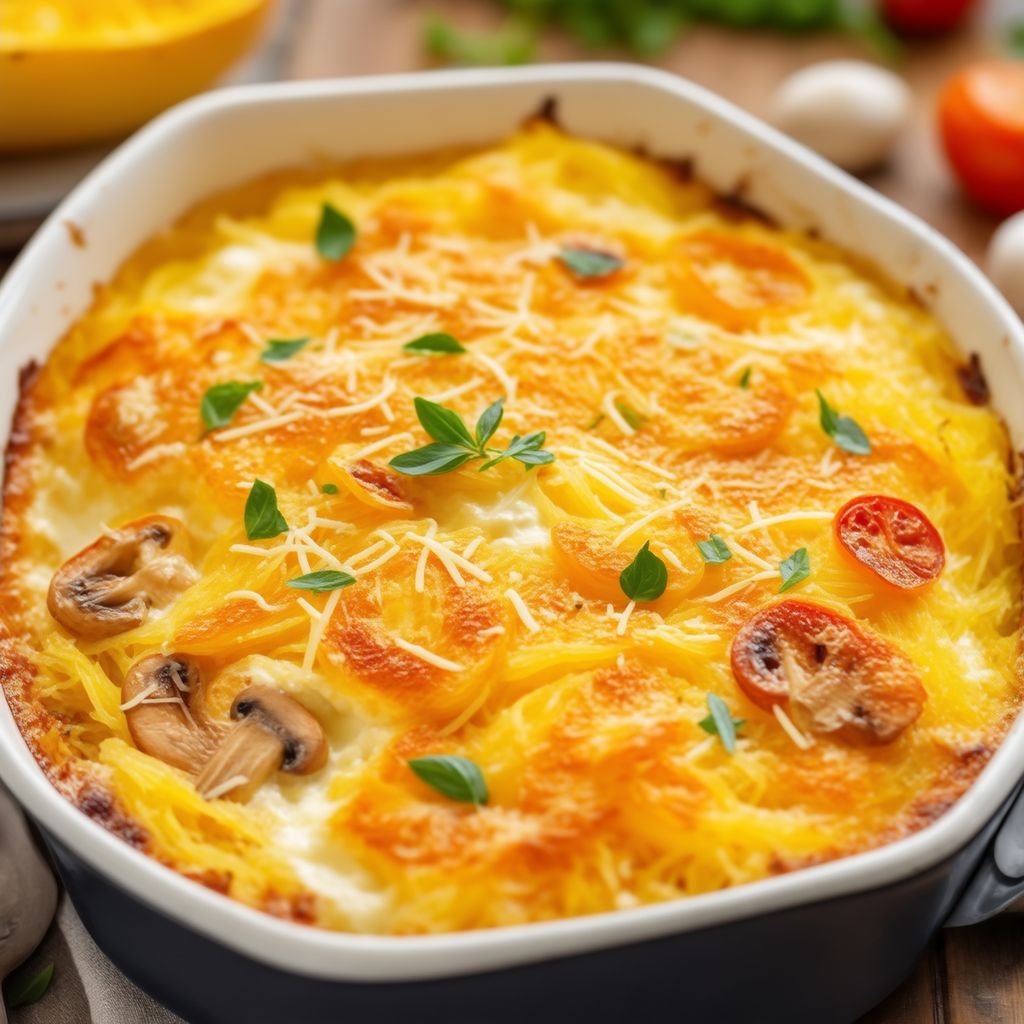 Käse-Spaghetti-Kürbis und Gemüseauflauf