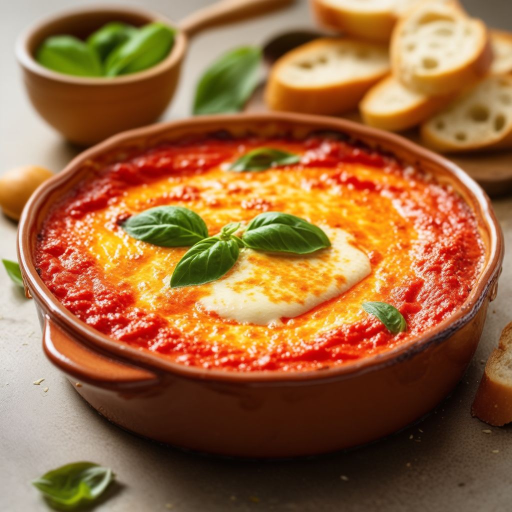 Überbackener Mozzarella-Tomaten-Dip mit Basilikum