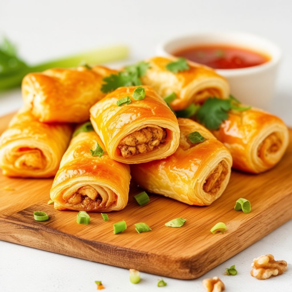 Savory Chicken Pastry Rolls with Zesty Sauce