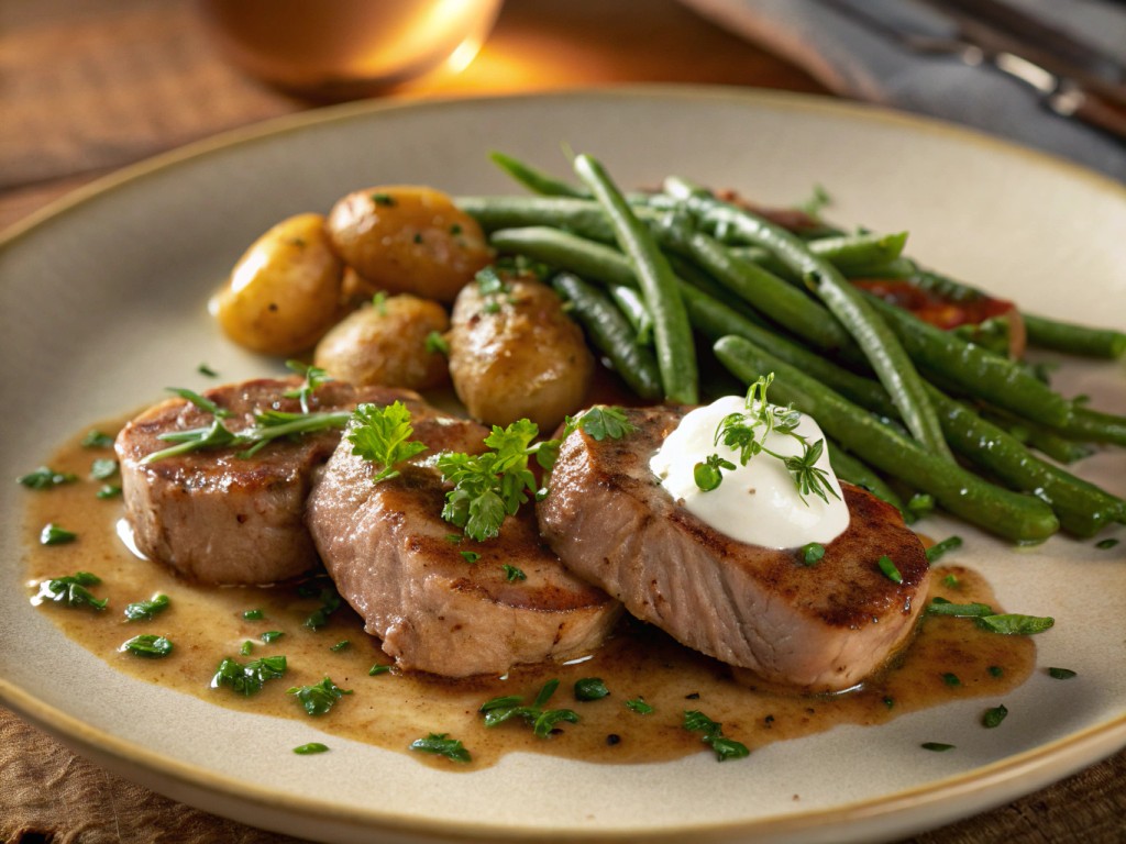 Schweinefilet-Medaillons in Balsamico-Creme mit grünen Bohnen
