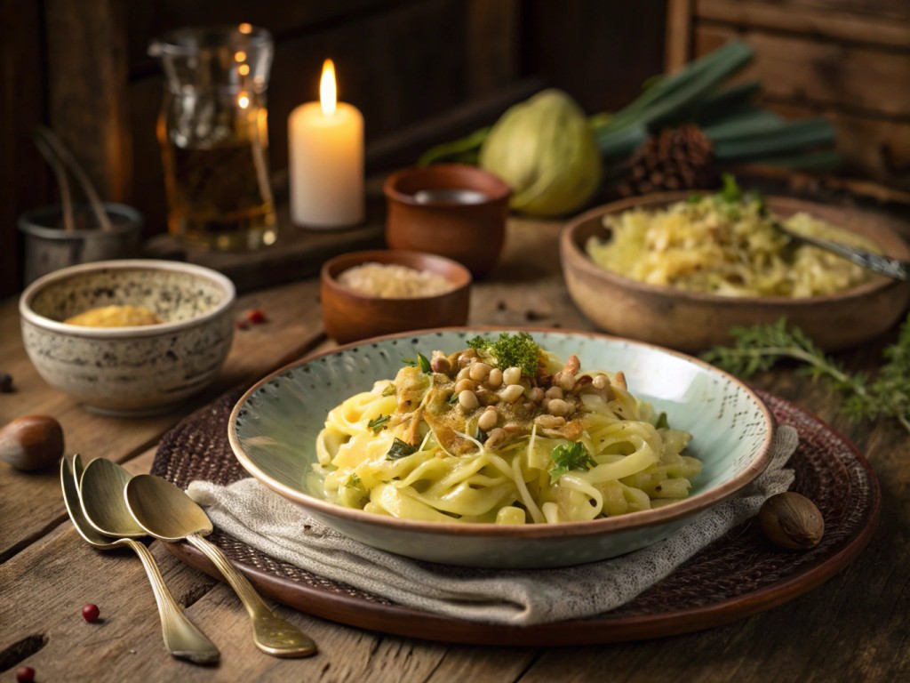 Spätzle mit Spitzkohl, Röstzwiebeln & vegane Bratensoße