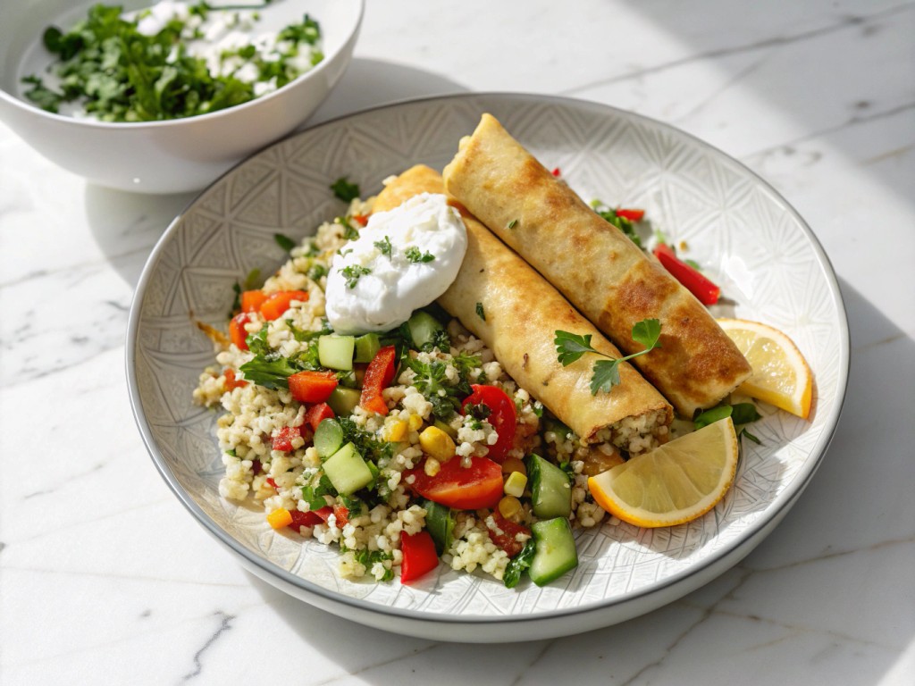 Sigara Börek mit Hirtenkäse auf Bulgursalat