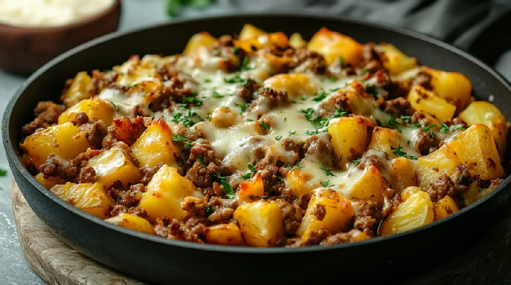 Kartoffel-Hackfleisch-Pfanne mit Käse