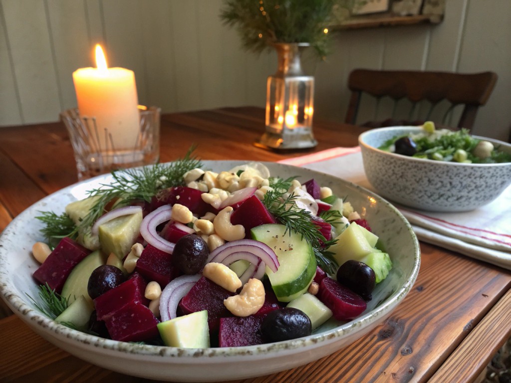 Rote-Bete-Salat mit Apfel, Gurke und Cashew-Dressing